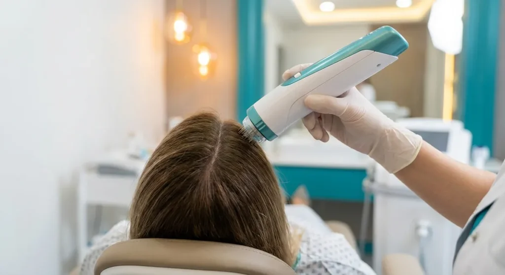 Hair mesotherapy microinjection treatment session